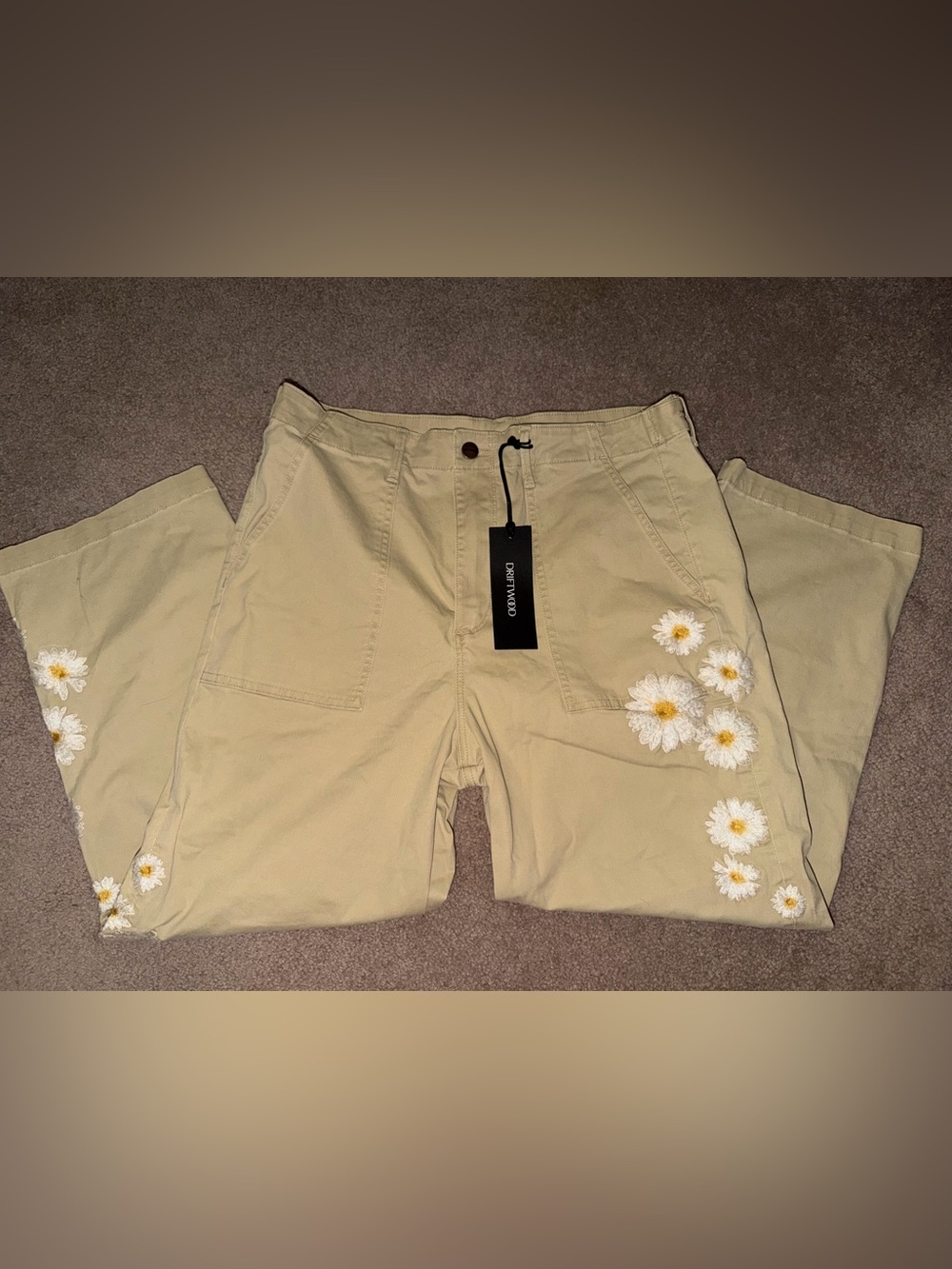 DRIFTWOOD Beige Utility Boyfriend Crop Pants in Daisy Daydream